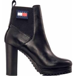 Tommy Jeans Leather Cleat High Heel Boots - Black