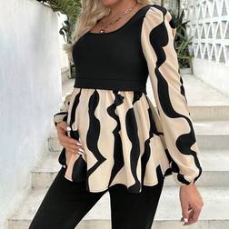 Shein Maternity Print Patchwork Lantern Sleeve Shirt