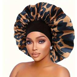 Shein 1pc Women's Bonnet Leopard Print Wide Brim Elastic Comfortable Sleep Cap Soft Leisure Daily Style Hair Care Hat