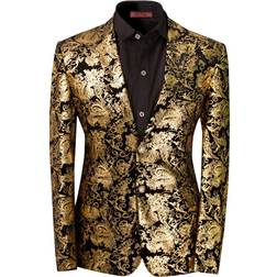 Cloudstyle Men's Dress Floral Suit Notched Lapel Slim Fit Stylish Blazer - Golden