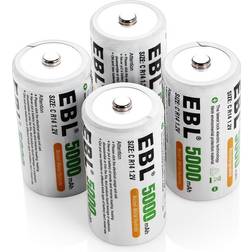 EBL Upgraded C Size 5000mAh Ni-MH Rechargeable Batteries Storage Cases, 4pack