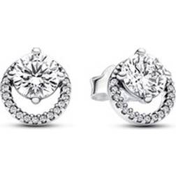 Pandora Sparkling Round Halo Stud Earrings - Silver/Transparent