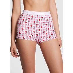 PINK Logo Cotton High Waist Boyshort Panty - Optic White Strawberry Print