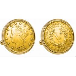 American Coin Treasures Liberty Nickel Bezel Coin Cuff Links - Gold