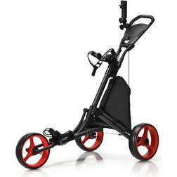 Costway Red 3 Wheel Golf Push Pull Cart 83 x 32 x 30cm