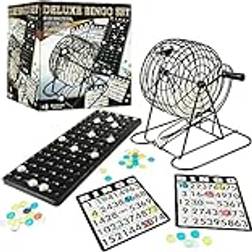 KreativeKraft KreativeKraft Bingo-spel för barn och vuxna – familjespel metall bingo lotto bur numrerade bollar nummer board bingokort och chip – roliga traditionella spel