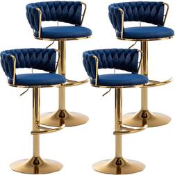 Riknuxi Gold Velvet Blue Bar Stool 99.1cm 4pcs
