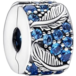 Pandora Curved Feather & Pavé Clip Charm - Silver/Blue