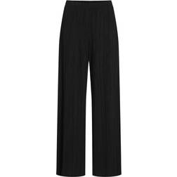 Vila Ribbed Wide Leg Trousers - Black Beauty