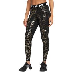 Nike Pro Women's Mid Rise Allover Print Leggings - Black