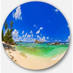 Design Art Tropical Beach with Green Sea Green Framed Art 23x23"