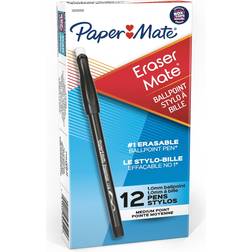 Paper Mate Eraser Mate Erasable Pens Medium Point Black 12-pack