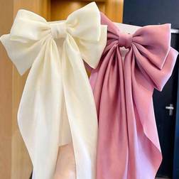 Shein 2Pcs Girls Big Silky Hair Bow Clips, Oversized Long Tail Metal Clips Hair Barrettes, Bowknot Aesthetic