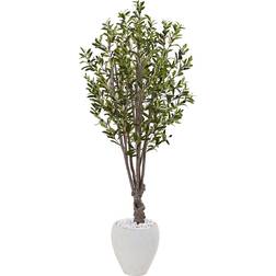 Nearly Natural 5Ft Olive Tree Green/White Artificial Plant