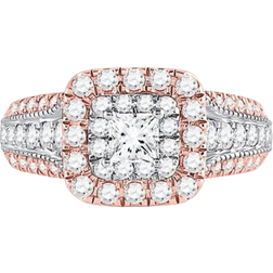 GND Two Tone Princess Halo Bridal Wedding Engagement Ring - Rose Gold/White Gold/Diamonds