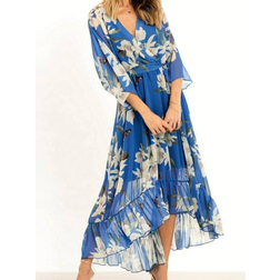 Yumi Kimono Midi Wrap Dress - Blue