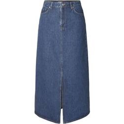 Selected Denim Midi Skirt - Medium Blue Denim