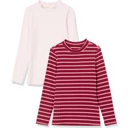 Amazon Essentials Kid's Slim Fit LS Mockneck Tops 2-pack - Light Pink/BerryStripe