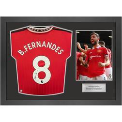 Exclusive Memorabilia Bruno Fernandes Signed Manchester United 2022-23 Football Shirt. Icon Frame