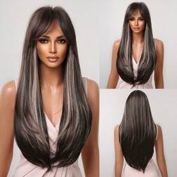 Shein HAIRCUBE Black Long Straight Wigs For Women, Natural Black Synthetic Wigs With Bangs, Elegant Beautiful Natural Heat
