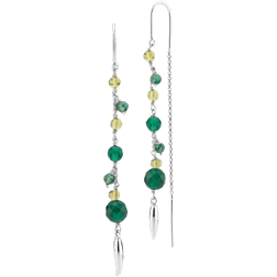 Izabel Camille Majesty Long Earrings - Silver/Onyx/Prenite/Aventorine