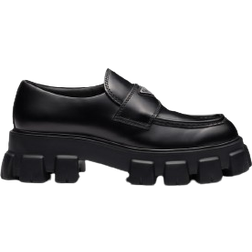 Prada Monolith Brushed Leather Loafers - Black