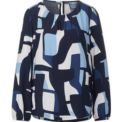 Street One Women's Printed Round Neck Blouse - Deep Blue