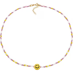 Elli Smiling Face Necklace - Gold/Pearl/Bead/Glass