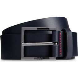 HUGO Red Stitching and Logo Buckle Leather Belt - Dark Blue