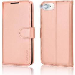 TechGear iPhone SE 2022 5G/2020, iPhone 8/7/6 läderplånboksfodral, flip fodral fodral korthållare, stativ, handledsrem, roséguld PU-läder, magnetisk stängning för iPhone SE 3/SE 2/iPhone 8 7 6 6s 4,7