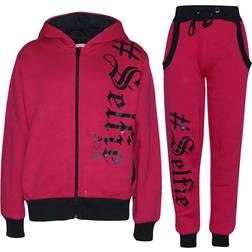 A2Z Kids Selfie Hoodie Sweatpant Zipper Joggers Set - Pink