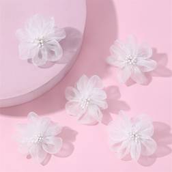 Shein 5pcs White Mesh Fabric Flower Hair Clips