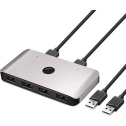Rocketek Rocketek USS2 USB KVM Switch Box USB 3.0 2.0 Switcher 2 Port PCs Sharing 4 Devices Converter for Keyboard Mouse Printer Monitor