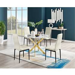 Canora Grey Tierra Modern Marble Cream/Black/Gold Dining Set 100x100cm