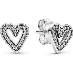 Pandora Sparkling Freehand Heart Stud Earrings - Silver/Transparent