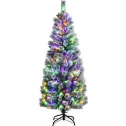 Costway 6FT Pre-Lit Hinged Artificial Snow Flocked Green Christmas Tree 72"