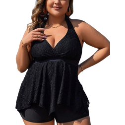 Shein Swim Classy Plus Size Women's Texture Mature Style Halterneck Swimsuit