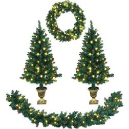 Costway Artificial Christmas Garland Wreath and Entrance Trees Green Decoration 108" 4pcs