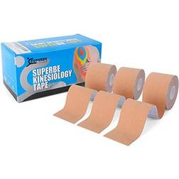 Le Superbe Kinesiologitejp 3 rullar pack elastisk sporttape kinesiologi tape för idrottssporter, smärtlindring, återhämtning, 5 cm x 5 m