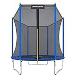 Ultrasport Gartentrampolin Uni-Jump, Kindertrampolin, Ø 183 cm, Trampolin Komplettset inklusive Sprungmatte, Sicherheitsnetz, gepolsterten Netzpfosten und Randabdeckung, Blau