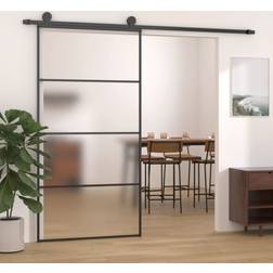 vidaXL Skydedør 102,5 205 cm Hærdet Matteret Glas og Aluminium Sort Sværtet glas H (x)