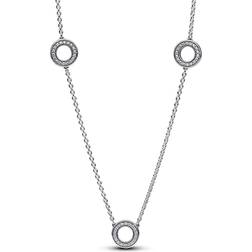 Pandora Pave Circles Chain Necklace - Silver/Transparent