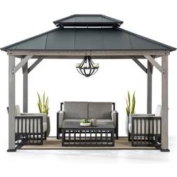 Sunjoy 10 Wood Gazebo, Hardtop Gazebo, Cedar Gazebo