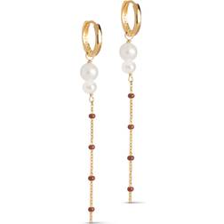 ENAMEL Copenhagen Lola Double Hoops Earrings - Gold/Red/Pearls