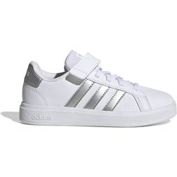 adidas Kid's Grand Court Elastic Lace & Top Strap - Cloud White/Matte Silver/Matte Silver