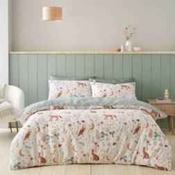 Catherine Lansfield Enchanted Twilight Animals Reversible Duvet Cover Beige, Natural