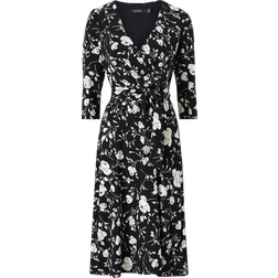 Lauren Floral Surplice Dress - Black/Cream