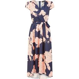 Yumi Mela London Blossom Print Midi with Dipped Hem - Navy