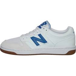 New Balance Men's 480 in White/Blue/Pink Leather, White/blanc/Blue/Bleu/Pink/Rose