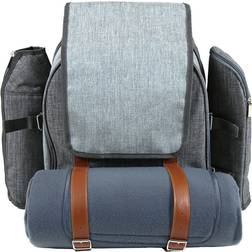 Charles Bentley Grey 4 Person Picnic Bag Backpack Including Cutlery, Plates, Glasses, Blanket, Cool Bag